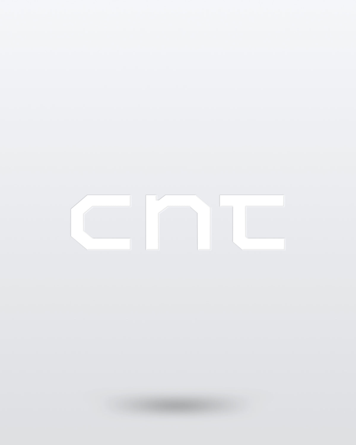 A minimalist white logo or wordmark centered on a very light gray gradient background.